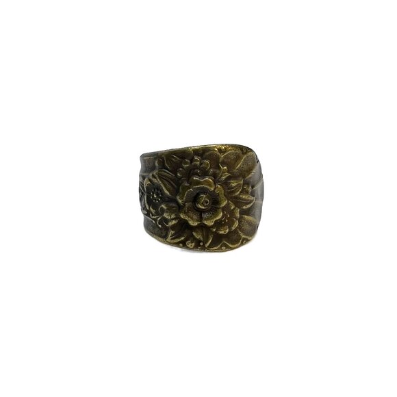 Floral Flower Vintage Spoon Style Ring Adjustable Antique Bronze Tone - Picture 1 of 6